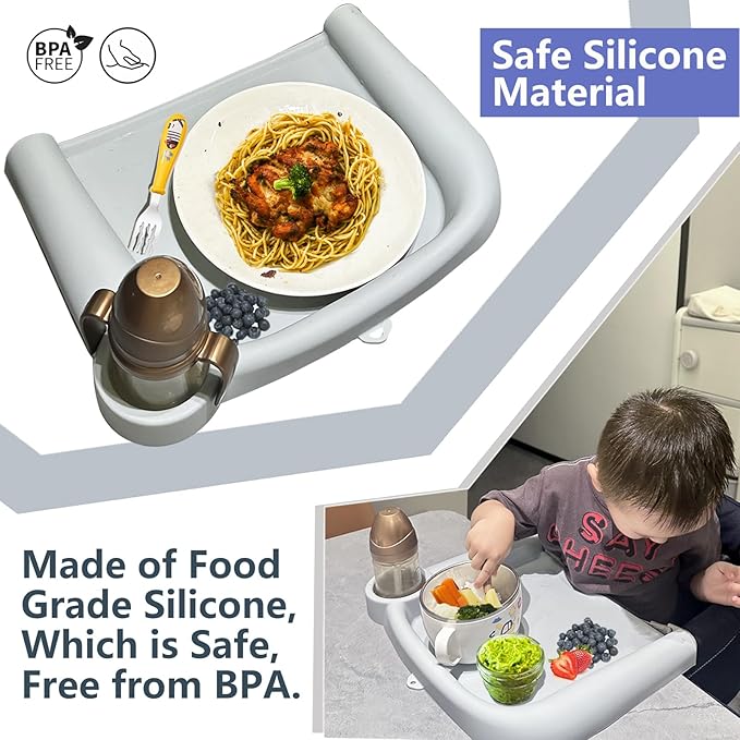 Silicone Baby Dining Tray Compatible with Inglesina Fast Table Chair & Other Hook-On High Chairs,Portable Clip-On Fast Table Chair Baby Tray, Dishwasher Safe & BPA Free (Pink)