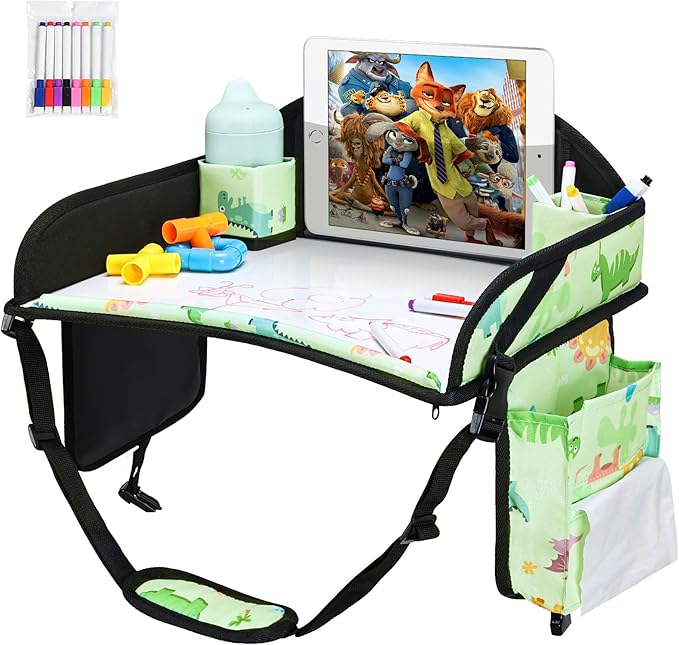 Kids Travel Tray for Toddler Car Seat, Road Trip Activities for Kids with iPad Holder Stand & Dry Erase Board, Road Trip Essentials Accessories Lap Tray as Travel Gifts for Kid, 2PC