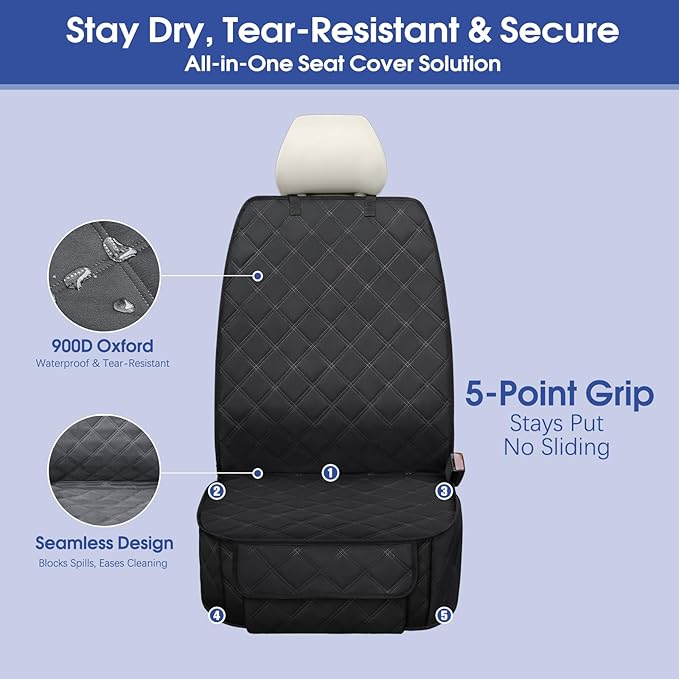 ALLANSING Front Seat Cover with Side Flaps - Waterproof, Durable Captain Seat Protector for Dogs & Humans, Protects from Dirt, Fur, Scratches, Fits Cars, SUVs, Trucks, Minivans(1-Pack)