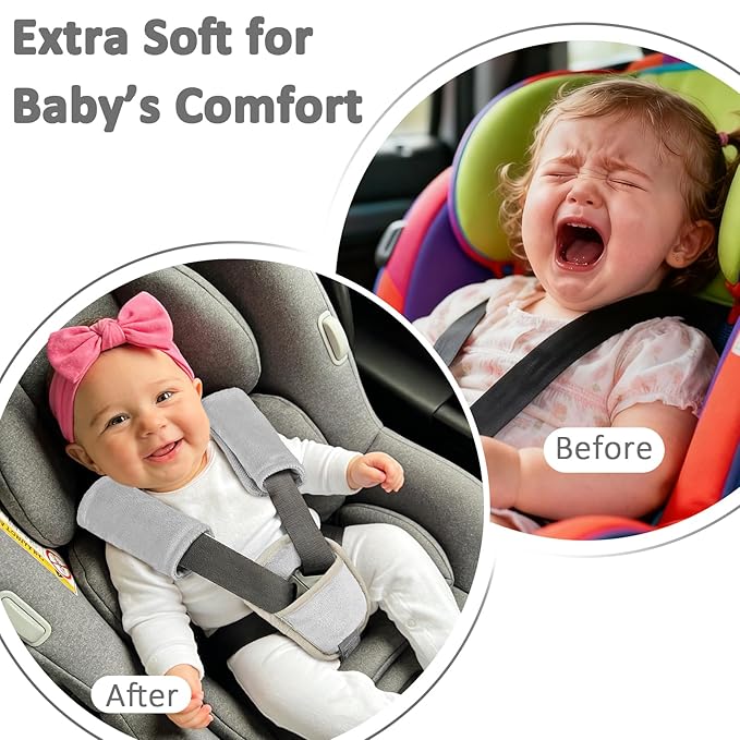 SWESEN Baby Car Seat Strap Covers, 3 Piece Soft Car Seat Strap Shoulder Pads for Baby Girls Boys, Double-Sided Use carseat Straps Covers for Stroller, Car Seats, Pushchair, Gray