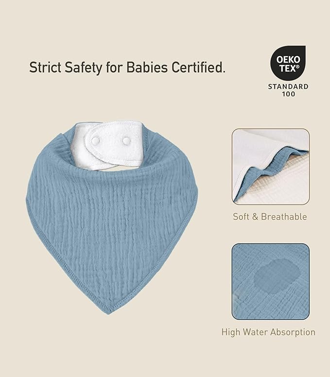 CIVARUA KIDS Muslin Baby Bibs 8 Pack, Baby Bandana Drool Bib for Drooling and Teething, Cotton Soft Absorbent for Girls Boys