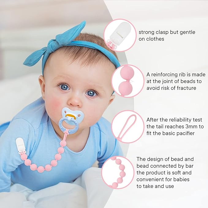 Baby Girl Newborn Essentials, 4 Pack Silicone Pacifier Clips for Girls, One Piece Flexible Soft Binky Clips Baby Stuff and Gifts for Girls