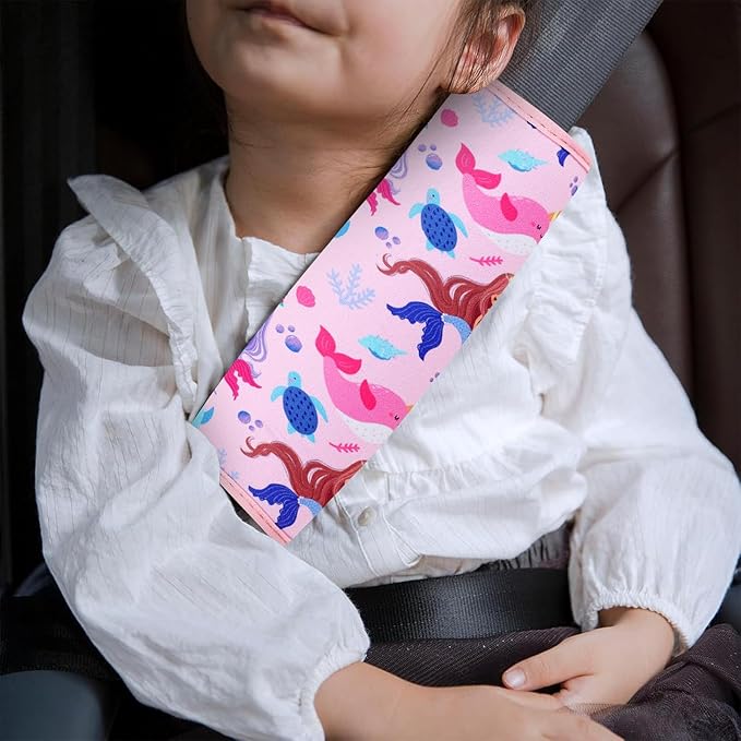 YR Seat Belt Cover for Kids, Soft Comfort Seat Belt Cushion for Children, Cute Cartoon Pattern Car Seat Belt Pads Cover for Girls and Boys, 1 Pack (Cute Mermaid)