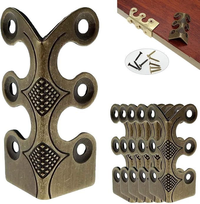 Skirting Board Corner Protectors Solid Brass Baseboard Corner Protectors, Vintage Metal Corner Protector Table Corner Perimeter Cover Safety Bracket with Screws (Bronze*5Pcs)
