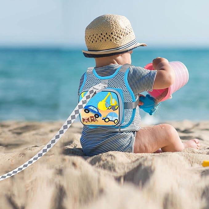 Accmor Toddler Harness Leash + Anti Lost Wrist Link, Cute Car Kids Harness with Leash for Baby, Breathable Child Walking Belt Collapsible Pocket Strap Tether Hold Boys Girls Close for Outdoor Travel