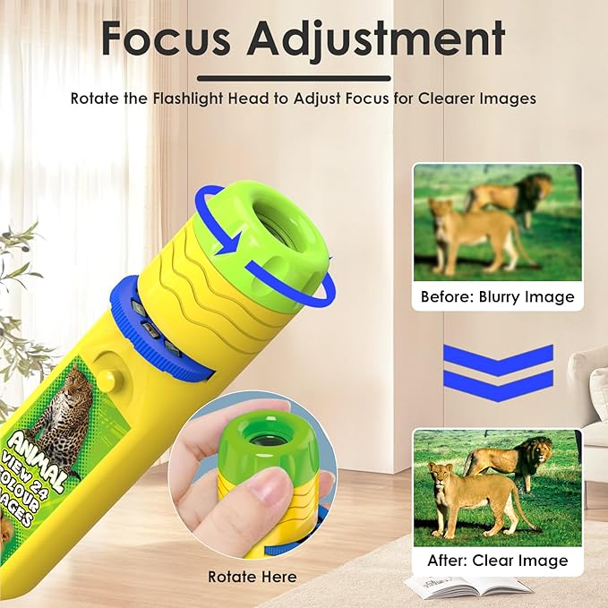 Pup Go Animal Projector Flashlight for Kids Ages 3+, 3 Discs 24 Images, Safari Animal Toys for Boys & Girls, Kid Wildlife Animals Night Light Projectort, Learning Animals Gifts for Toddler Children