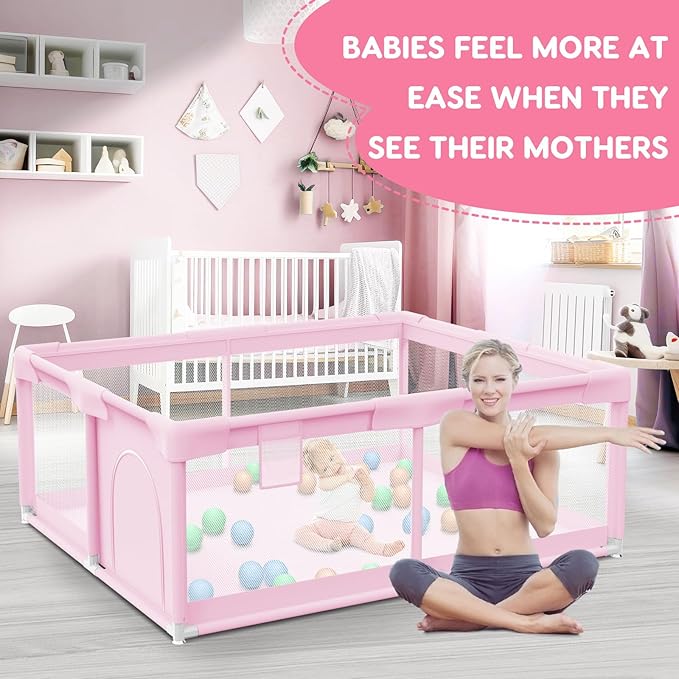 Baby Playpen for Toddler, Playpen for Babies 50" × 50" Baby Fence Playards, Kids Safety Play Pen Area for Indoor & Outdoor (Pink)