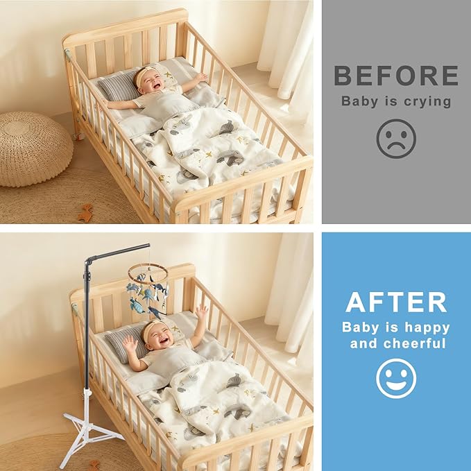 Baby Crib Mobile Arm,Mobile Hanger for Crib Adjustable Height 56-78" Top Can Rotate 180° Suitable for Baby Stainless Steel with Brushed Texture Sturdy and Stable Base