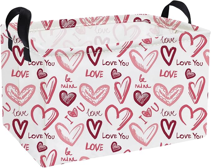Essme Rectangular Valentine's Day Baskets Girls Storage Box,Heart Storage Bins Organizer with Handles for Girls Room Decor,Gift Basket,Shelf Basket,(Love you)