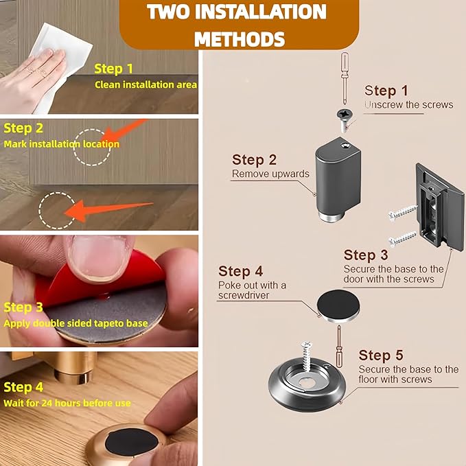 Magnetic Door Stopper No Drilling Height Adhesive Heavy Duty Magnet Doorstop Wedge Stop Catch Bottom Holder to Keep Doors Open (Brushed Nickel)