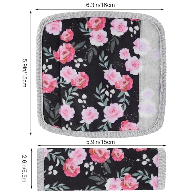 Seat Belt Cover Pad for Baby, Soft Seatbelt Cushion Covers for Kids 2Pcs Car Seat Strap Shoulder Pads for All Car Seats, Stroller, High Chair,Black Flower