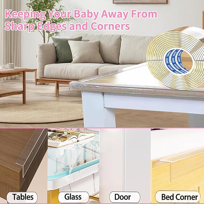 ZOMPAGO Clear Baby Edge & Corner Protector Strip, 2 Rolls,1.18in×13FT Self-Adhesive Safety Bumper Guard, Transparent Anti-Collision Tape for Table, Cabinet, Furniture, Wall - Baby Proofing Essential