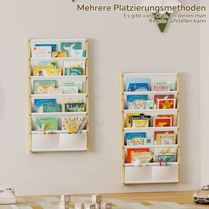 Wood 6-Tier Wall Mounted Kids Bookshelf – Floating Book Shelf For Kids Rooms,Nursery & Classroom, Hanging Bookcase Organizer For Books,Toddler Book Shelf, Montessori Bookshelf, Nursery Shelves (Small)