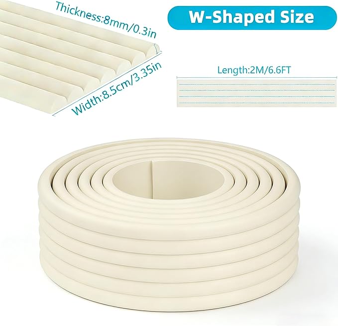 Beige Foam Edge & Corner Protector Tape, 0.35" Thick x 3.15" Wide x 6.56 FT, Strong Adhesive, Baby Proofing for Table Edge, Crib Edge, Sharp Furniture Edge Protection
