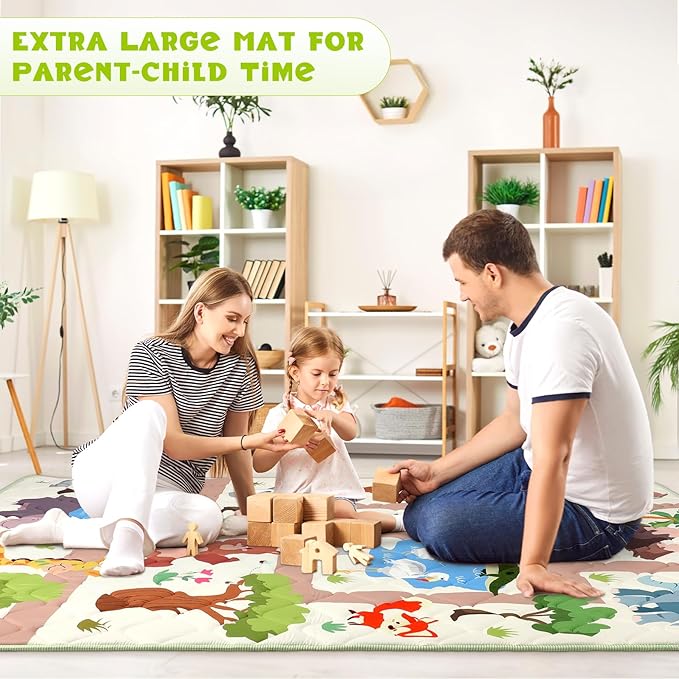 Baby Play Mat for Floor 59 * 71 inch, Extra Thick Soft Cushioning Foam Mat for Kids, Non Slip & Washable Crawling Mat for Toddler, Padded Play Mat for Baby Tummy Time