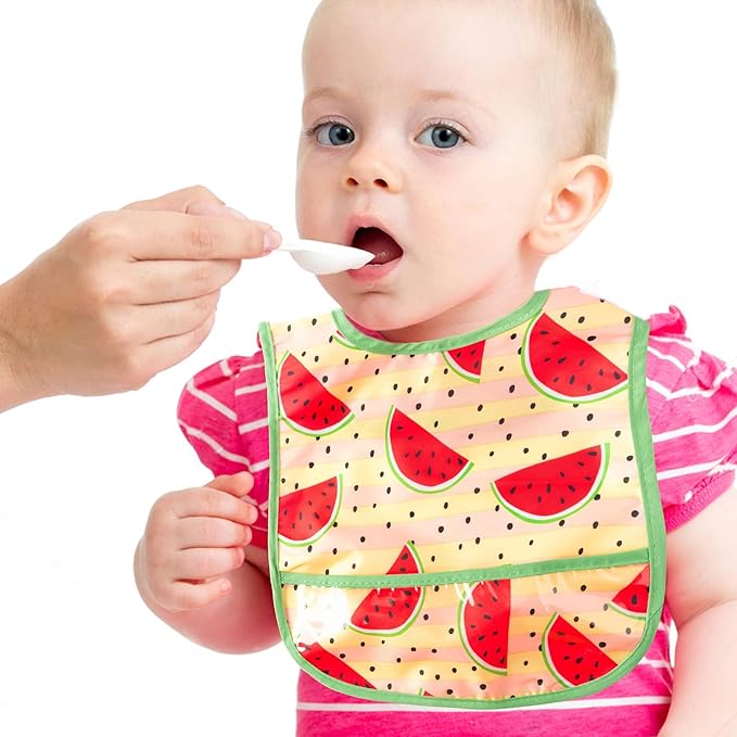 2ooya 6Pcs Baby Feeding Bibs with Crumb Catcher Pocket Adjustable Waterproof Sleeveless Teething Bib Set Toddler Infant Keepsake Gift for Baby Shower, 6-24 Months