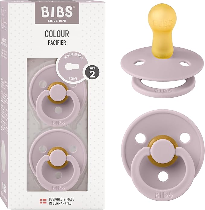 Bibs Colour Pacifier 2-Pack | BPA Free Soother, Round Nipple. Natural Rubber Latex,