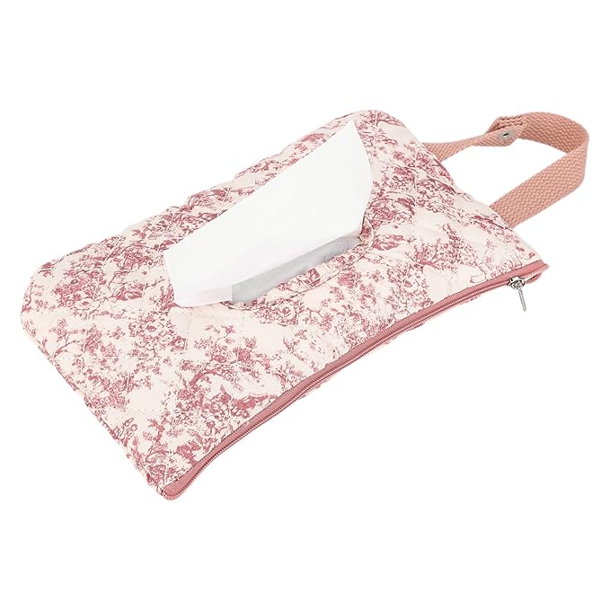 Quilted Baby Diaper and Wipes Pouch Portable Mommy Bag for Stroller Reusable Wipes Pouch with Lanyard (Pink Style 1)