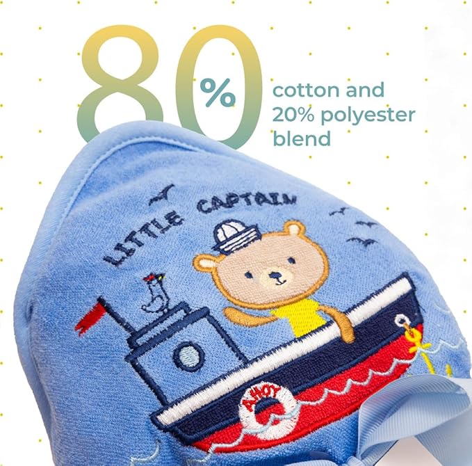 Spasilk Hooded Bath Towel and Washcloths Set for Newborns, 1 Soft Terry Baby Towel and 3 Baby Washcloths, Baby Essentials, Ideal, One Size, Blue Sailor