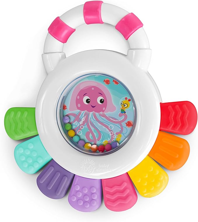 Baby Einstein Ocean Explorers Sensational Janet Sensory Rattle & Teether, Ages 0+ Months, Pink Jellyfish