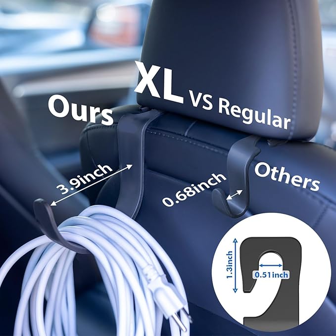XL Hard Hat Holder for Truck Seat – Heavy-Duty Headrest Hooks, Hardhat Buddy Hanger & Seat Back Organizer for Hard Hats, Bags & Gear, Truck Accessory Organizer, 4-Pack