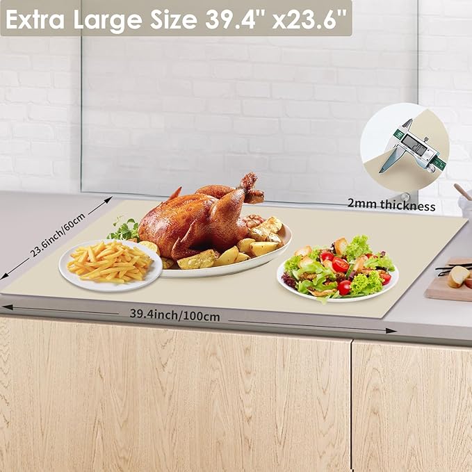 Extra Large Silicone Mat for Kitchen Counter Resin Workbench Mat Heat Resistant Mat Coffee Bar Mat, Beige Thick 2mm 39.4" x 23.6" Silicone Table Matt