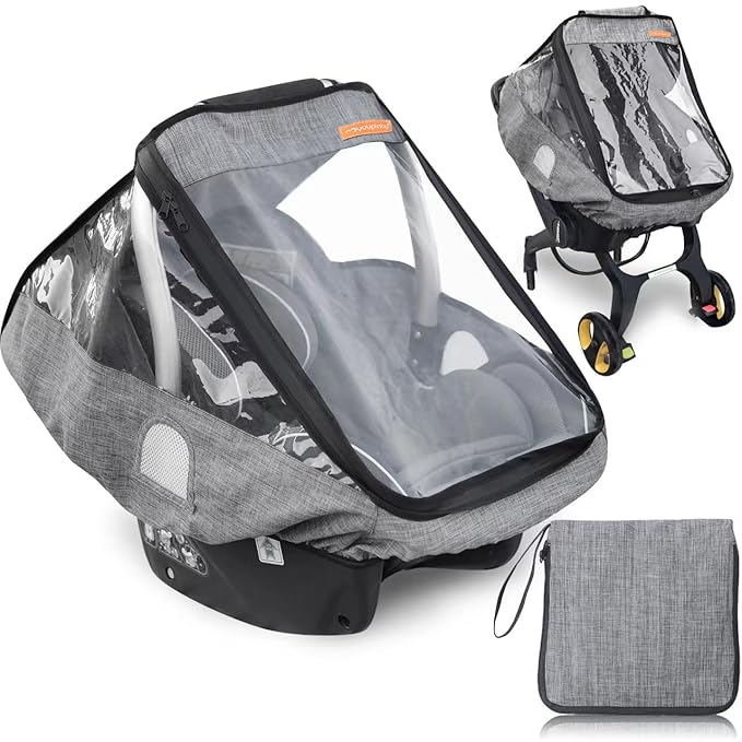 Car Seat Rain Cover,Infant Car Seat Weather Shield,Waterproof,Windproof Protection,Protect from Dust Snow,Rain Cover Features Quick-Access Zipper Door and Ventilation,(Gray Melange)