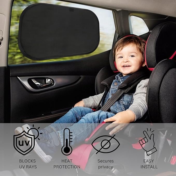 luxail Car Window Shades for Baby 21” x 14” (2 Pack) Cling, Blocks 99.98% UVR, Sun Shade Blocker, Glare Shield Protection, Side Car Window Screens, Mesh Window Shades for Baby, Black