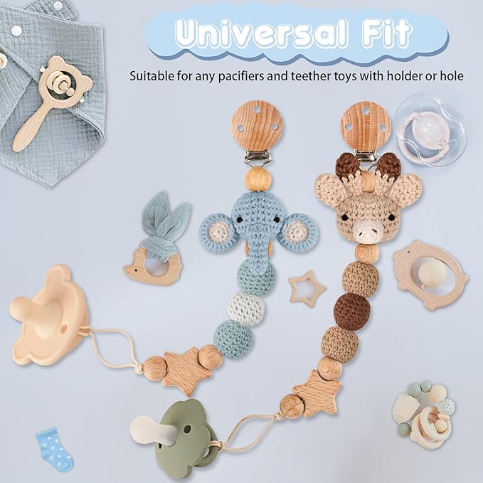 Handmade Knitted Christmas Pacifier Clip Holder for Boys and Girls,4 PCS Binky Clip Fits for Most Baby Pacifier