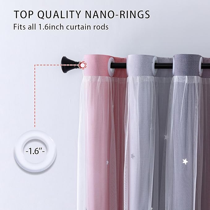 XiDi Dream Star Blackout Curtains for Kids Rooms Girl Princess Curtain for Daughter Bedroom Window (Pink Grey, W52 X L72)