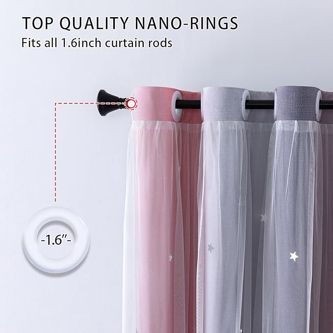 XiDi Dream Star Blackout Curtains for Kids Rooms Girl Princess Curtain for Daughter Bedroom Window (Pink Grey, W34 X L63)