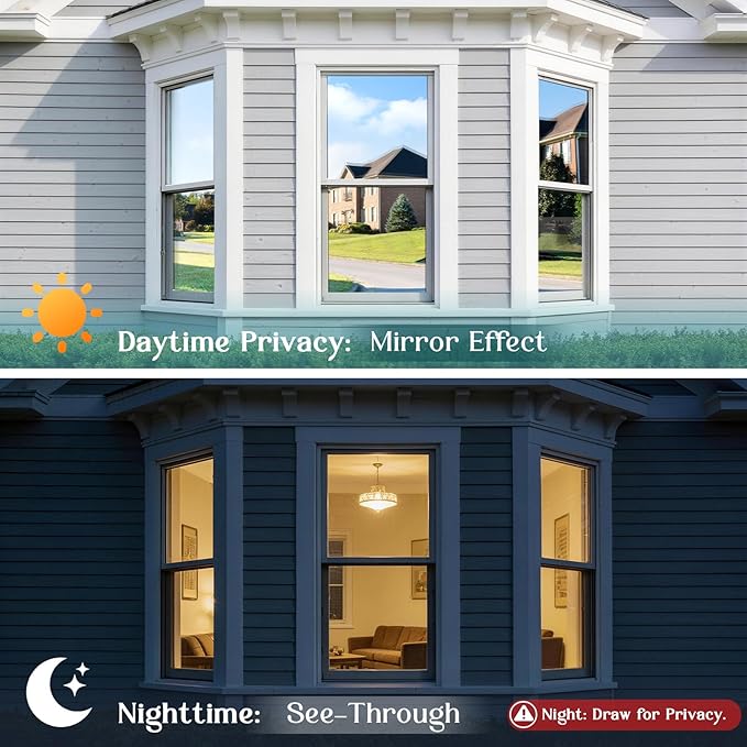 Haton Window Privacy Film One Way Window Tint for Home, Sun UV Blocking Heat Control Reflective Mirror Film, No Glue Static Cling See Out Not in Glass Door Covering, Silver, 35.4" x 78.7"