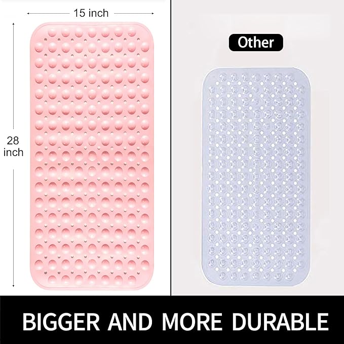 Bathtub and Shower Mats, 28 x 15 Inch Non-Slip Bath Mat, Machine Washable Bath Tub Mat with Suction Cups & Drain Holes for Bathroom, Beige