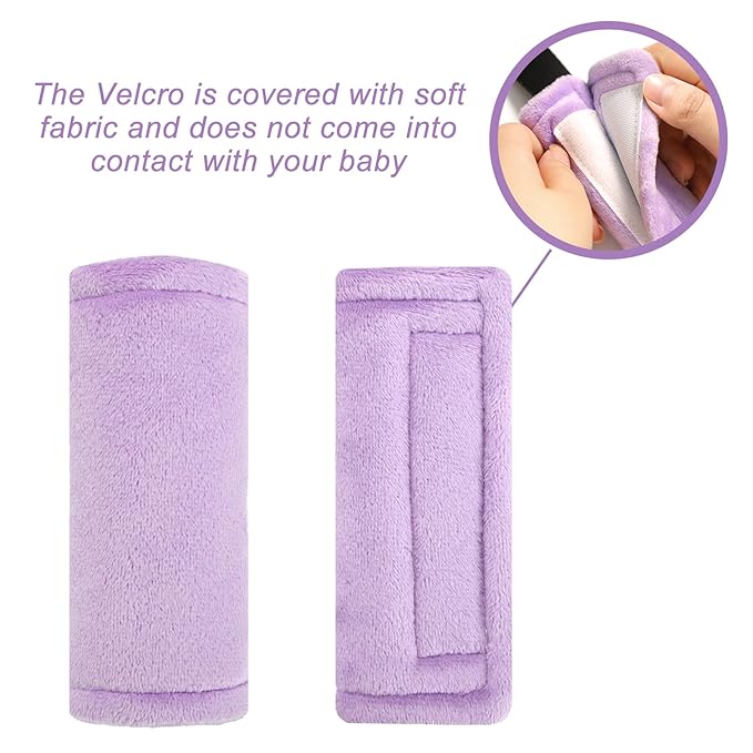 Car Seat Straps Pads for Baby Girls 3 Pieces,Super Soft Car Seat Strap Covers Kids,Man Fai Sky Infant Carseat Shoulder Pading, Hip Support for All Car Seats, Pushchair, Stroller(Purple)