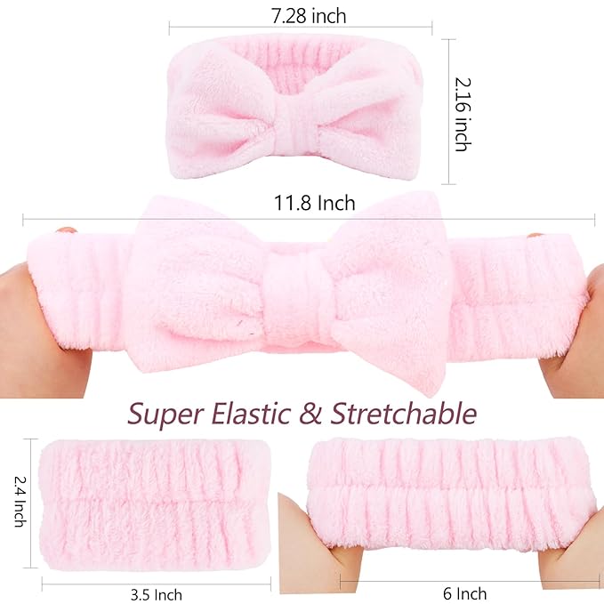 VELSCRUN Spa Headband, Makeup Face Wash Skincare Headbands, Bow Hair Band Party Favors for Washing Face, Stocking Stuffers For Women Teen Girls Christmas Gifts Hair Accessories Hot Pink