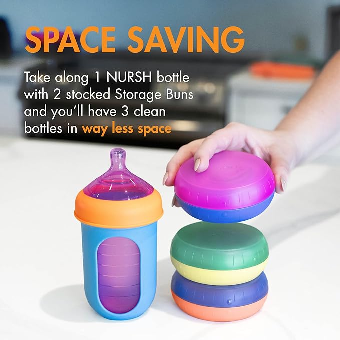 Boon Nursh Storage Buns - Baby Bottle Organizer & Storage - Holds Bottles, Pouches, Nipples & Pacifiers - Color Block - 3 Count
