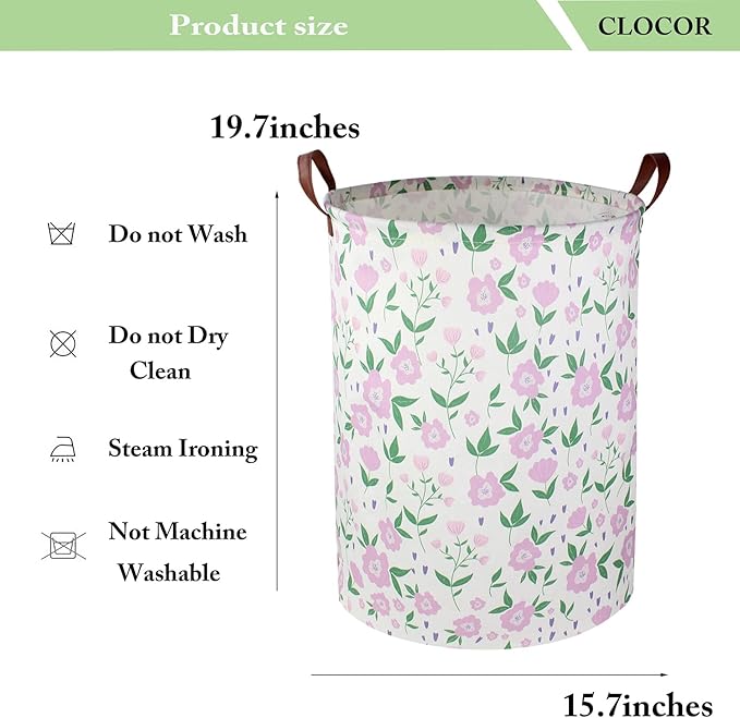 CLOCOR Girls Laundry Basket,Baby Hamper for Nursery,Collapsible Canvas Dirty Clothes Basket,Toys Organizer Storage Bins,Room Decor for Bedroom Playroom,Gift Basket (Purple)