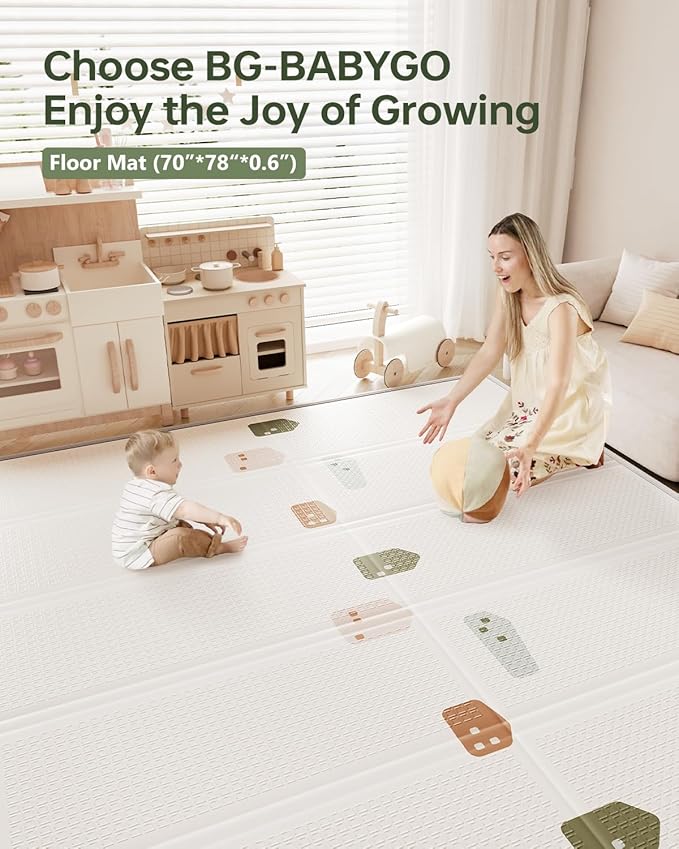 BG-BABYGO Baby Play Mat Foldable Baby Floor Play Mat Large Soft Foam Playmat for Babies Reversible Waterproof Padded Playmats Portable Thick Crawling Mat for Indoor Outdoor(50"*78"*0.4")