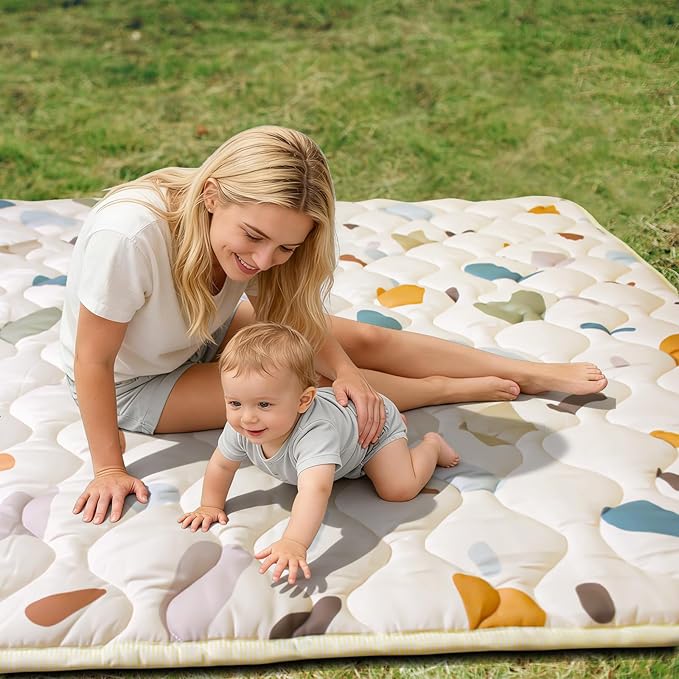 Baby Play Mats for Floor, 71”x59” Upgraded Thickness & Larger Super Soft Playmat for Babies and Toddlers, Foldable Washable, Upgrade Anti-Slip Crawling Mat for Playpen(Boho Color Blocks)