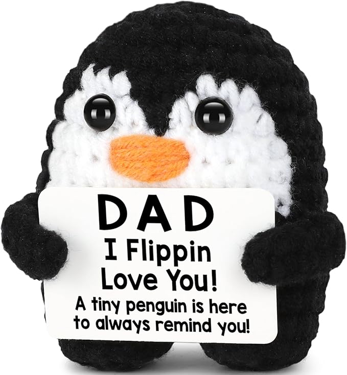 CryCarrot Fathers Day Dad Gifts from Daughter Son Birthday, Handmade Crochet Penguin Dad Birthday Gifts, Mini Funny I Love You Gift for Dads Bonus Step Father Mens Father's Day Christmas Cute Decor
