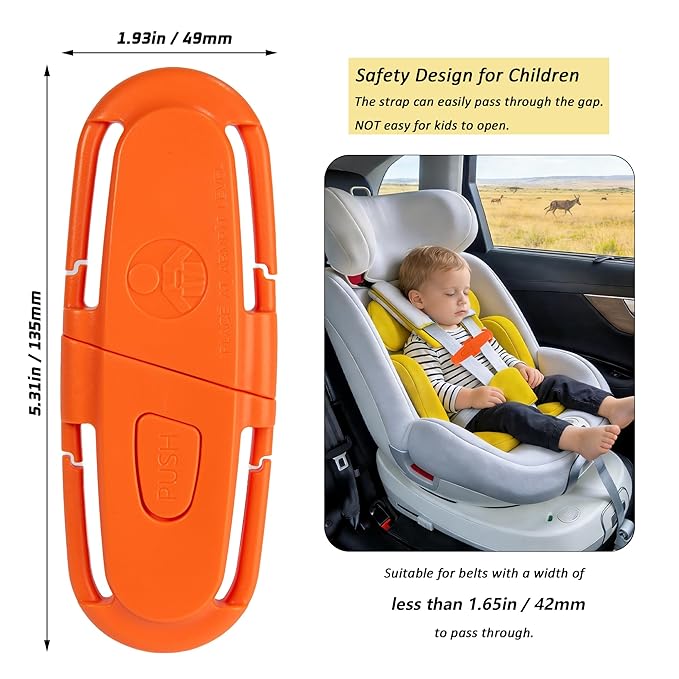 Universal Car Seat Chest Clip, Adjustable Harness Positioning Clip for Stroller and Booster Seat, Anti-Slip Shoulder Straps Holder Accessory for Parents (1 Pack, Orange)