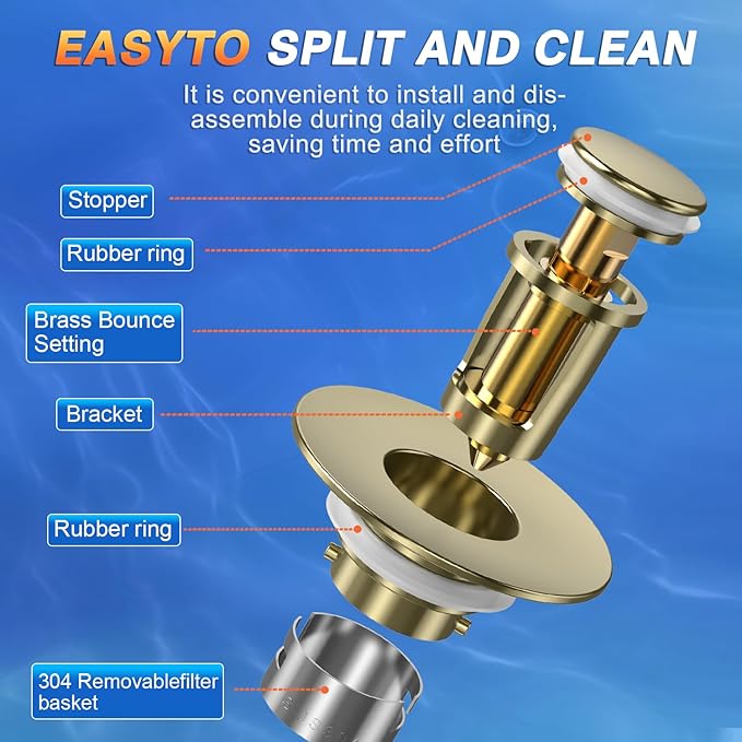 Sink Stopper Hair Catcher,(3PCS) Pop-up Sink Drain Strainer with Removable Stainless Steel Strainer Basket Hair Catcher, Bathroom Sink Strainer for Bathroom Sink Stopper Replacement (3, Brushed Gold)