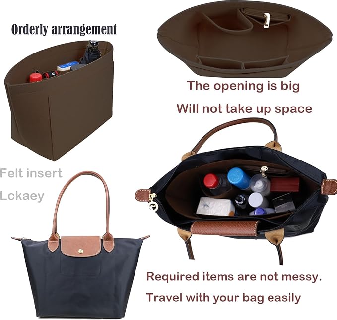 Lckaey bag Organizer Insert for Longchamp Le Pliage Neo(Large) Handbags Insert Organizer 1012 coffee-L