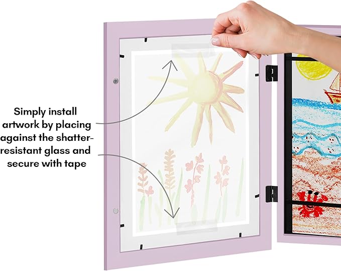 Americanflat Kids Artwork Frame Changeable (Lilac) - Magnetic Door Holds 100 Art Pieces - 8.5x11 Letter Size Display with Mat or 10x12.5 Without Mat - My Mini Masterpiece
