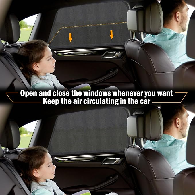 Car Window Shade for Baby, UV Protection Breathable Mesh Window Shades for Baby in Car, Universal Fit Stretchable Sun Shade for Keep Interior Cool for Toddler Kids Children (2 Pack)