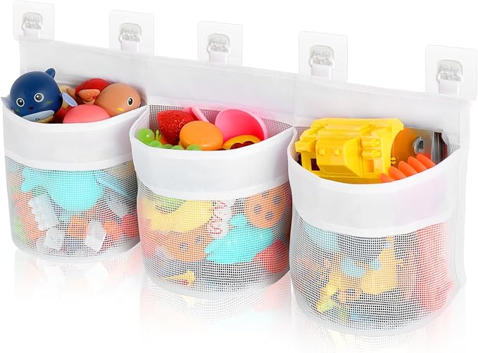 Bath Tub Toy Storage Organizer, Bathtub Toys Storage, Baby Bath Toy Organizer for Tub, Kids Toy Net Storage, Shower Basket Accessories Bath Toys Holder for Tub (White)