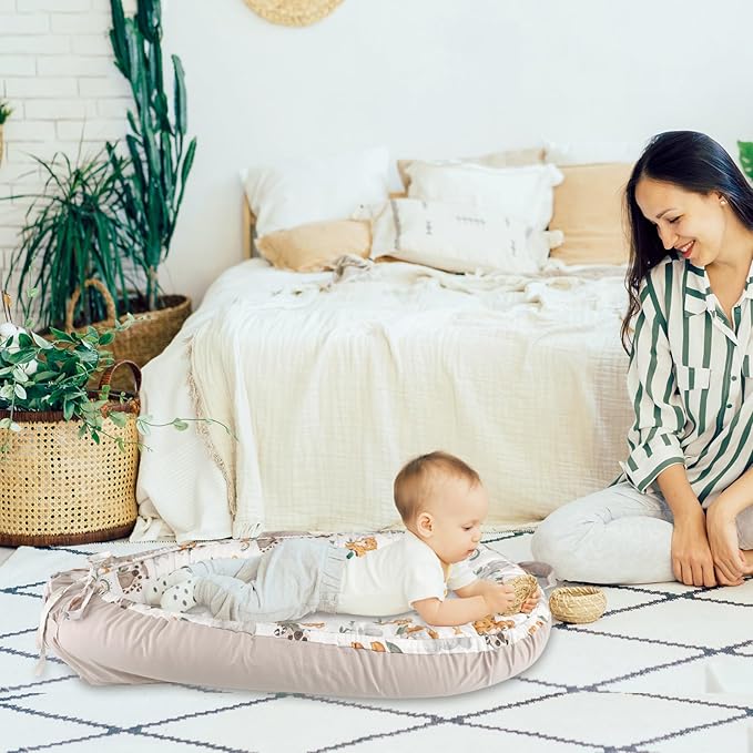 Jundetye Baby Lounger Cover for Boys Girls, Reversible Baby Nest Cover, Adjustable Baby Lounger Replaceable Cover for Infant Newborn, Portable and Machine Washable, Cotton Gray Elephant Cover Only