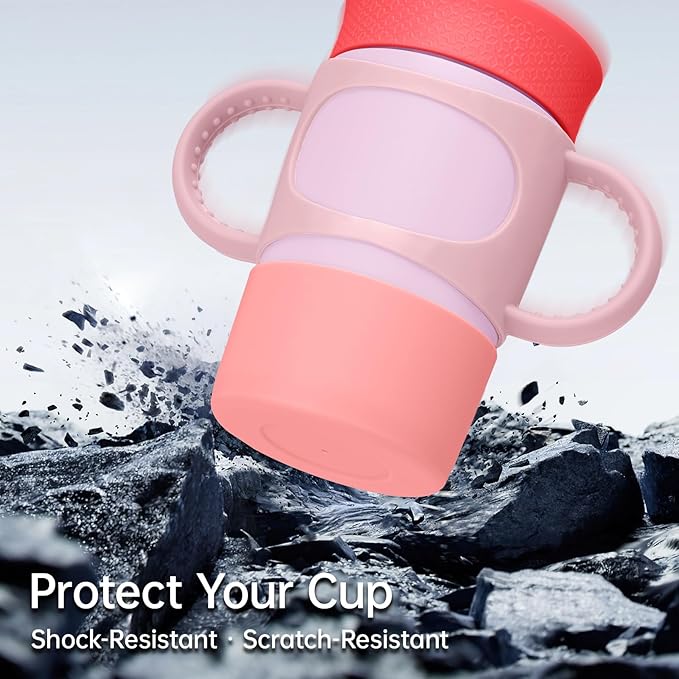 NiHome Silicone Double Handle & Boot for Owala Kids’ Tumbler 12oz 15oz, Easy to Install for Toddlers to Grip & Train, Shock-Absorbing Bottom Sleeve Drop Protection, 2Pcs (Pink + Purple)