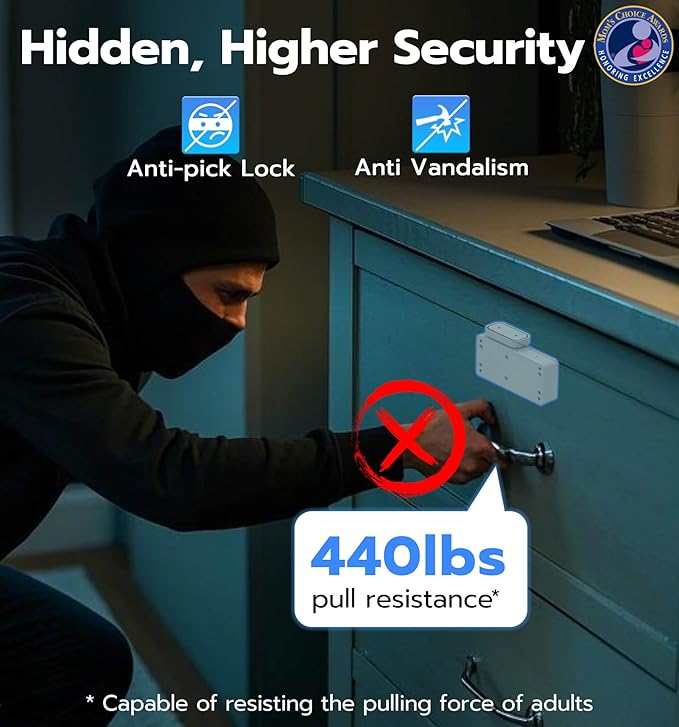 Anweller Smart Cabinet Lock, Hidden No Drill Adhesive Baby Proofing Child Proof Drawer Locks, Keyless RFID Bluetooth Cabinet Locks for Adults File Kitchen Cupboard Closet Liquor - White