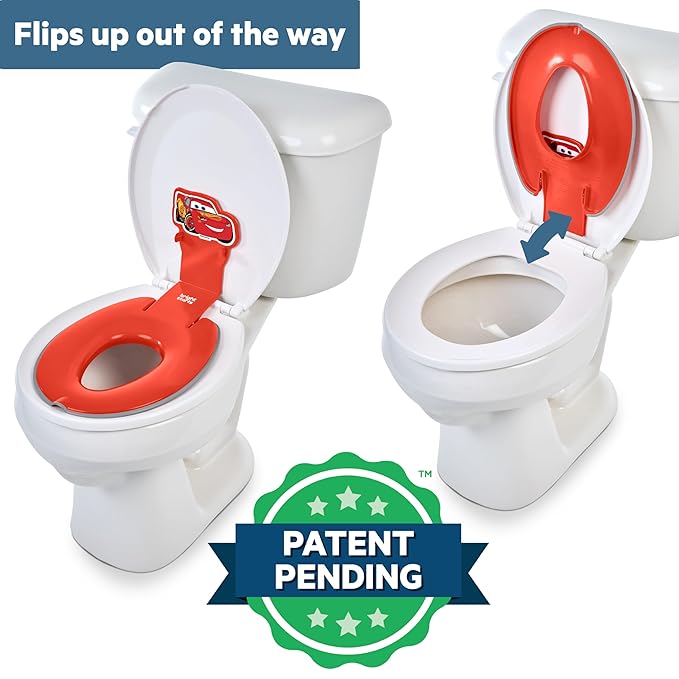 Bright Starts Disney Baby Cars Lightning McQueen Flip & Sit Potty Training Seat, Attaches to Toilet Securely, Space Saving Design Fits Most Toilets, Easy to Clean